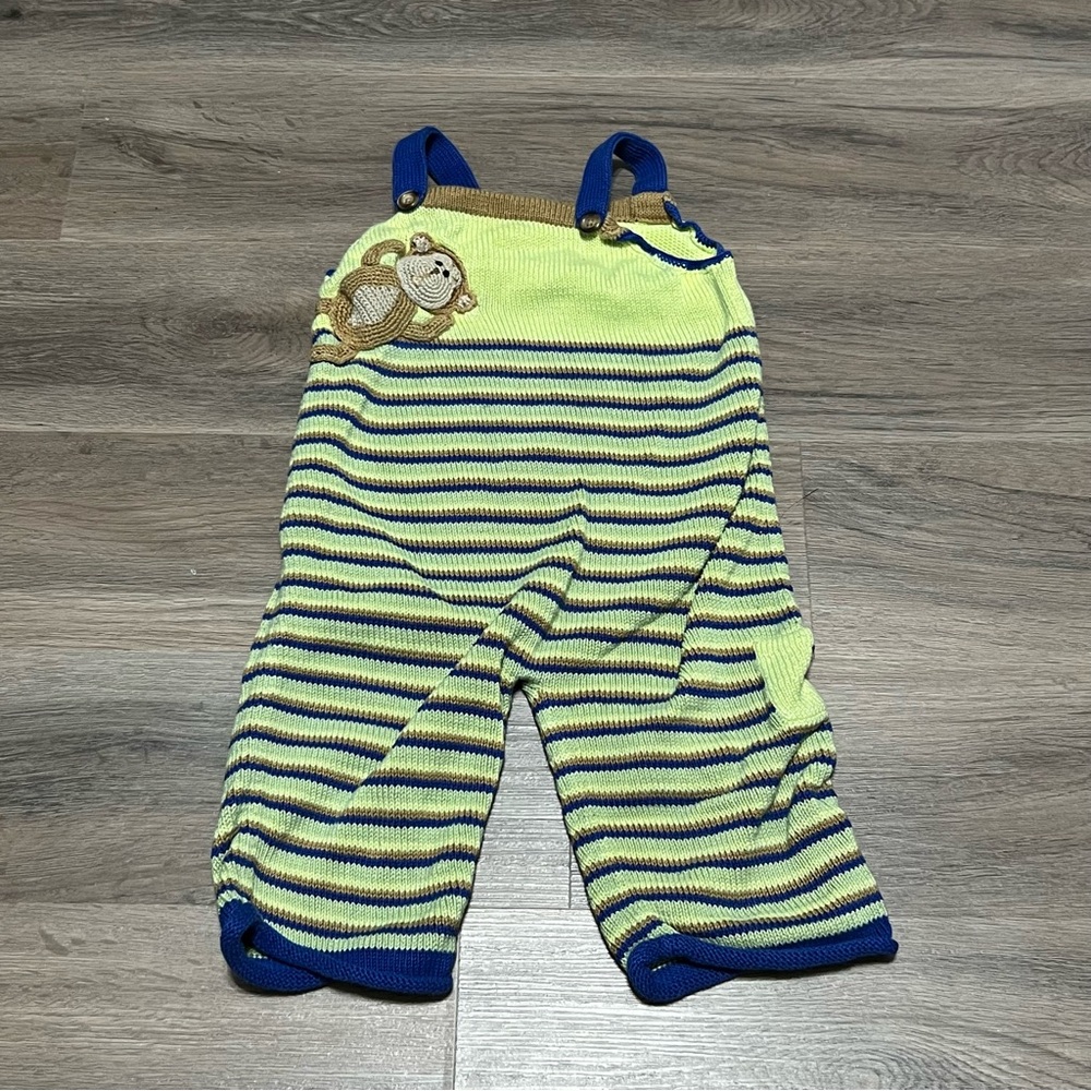 ZackAli 4 Kids *18-24 Months Overalls Jumper Green Monkey Animal Striped Knit